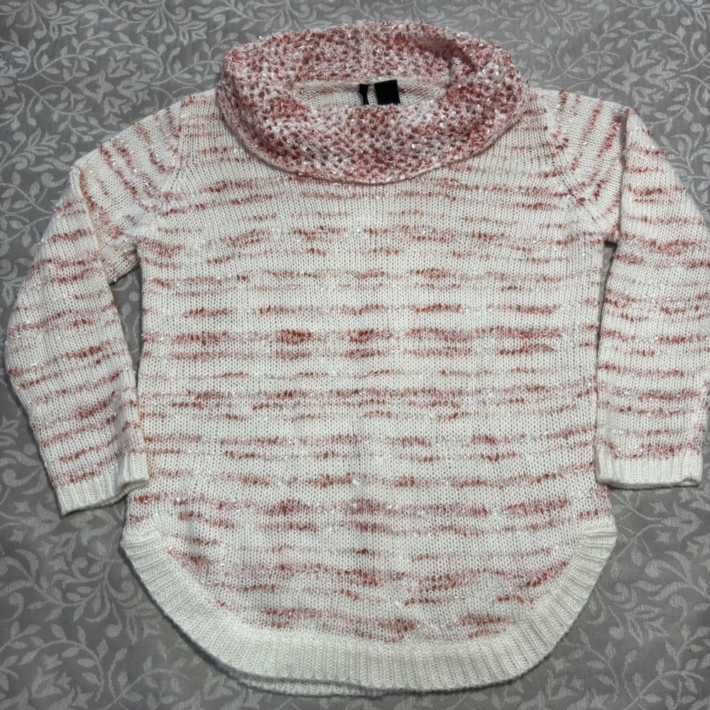 New Directions Cowl Neck Knit‎ Sweater Pink Cream Large